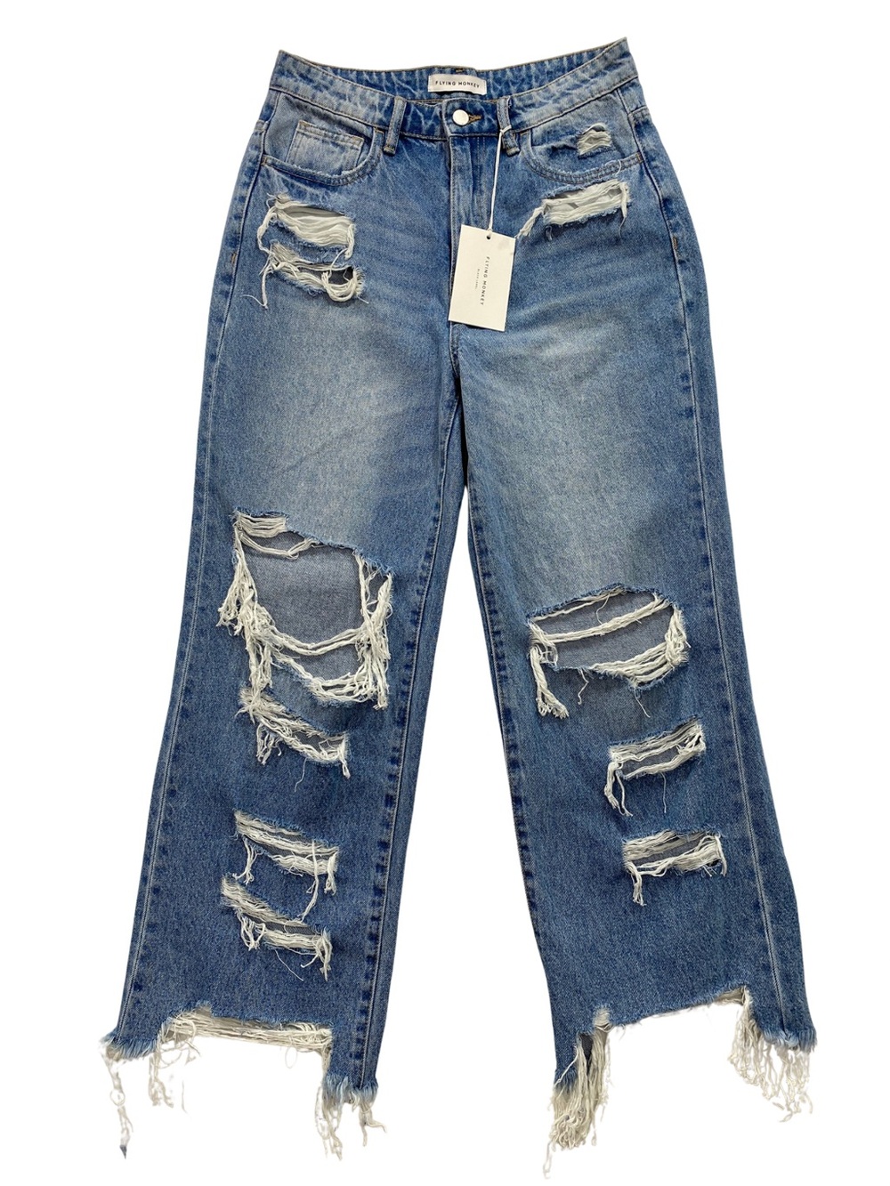 NWT Flying Monkey Black Label Distressed High Rise 100% Cotton Jeans Size 28